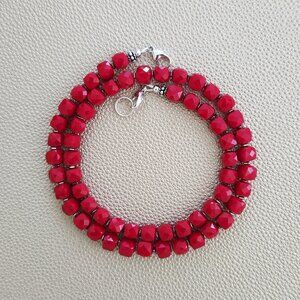 RED CUBE JADE NECKLACE--18"